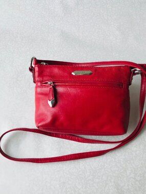 Perlina New York Small Leather Red Purse With Leather Shoulder Strap